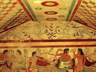 Stairway descending into a painted Etruscan tomb at Monterozzi necropolisTarquinia
